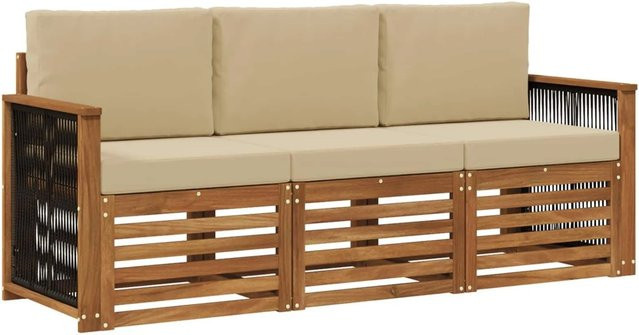 vidaXL Sofagarnitur aus Massivholz Akazie mit 3 Kissen in Natur-Beige - Bild 1