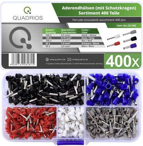 Quadrios Aderendhülsen-Sortiment 400 Stück, teilisoliert, Kupfer, Multicolor - Bild 1