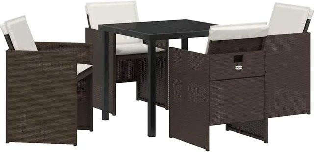 vidaXL Garten Essgruppe 5-teilig aus Poly-Rattan und Stahl in Braun mit Glastisch - Bild 1