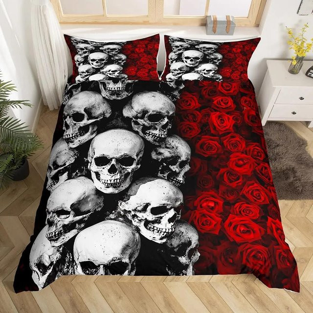 Halloween Bettwäscheset Your Warm Home mit Totenkopf und goldener Krone in Schwarz-Gold, 3-teilig, B/H: 210 x 210 cm - Bild 1