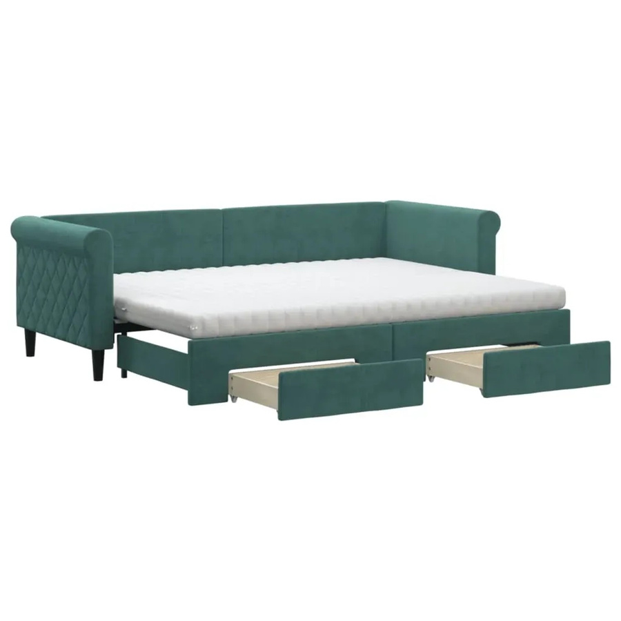 vidaXL Tagesbett ausziehbar mit Schubladen in Dunkelgrün aus Samt, B/T/H: 80 x 200 x 90 cm - Bild 2