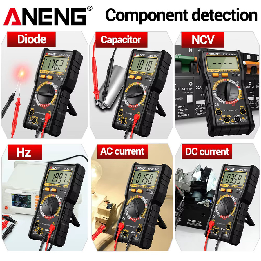 ANENG SZ818 Digitales Multimeter Wiederaufladbar Professionelles AC/DC-Spannungsmessgerät mit NCV Amperemeter Voltmeter und HFE Trioden-Kondensator-Testfunktion - Bild 4
