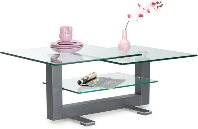 Couchtisch 7266 CK von HASSE mit höhenverstellbarer, rotierender Klarglasplatte in Grau und Buche, B/T/H: 70 x 70 x 47 cm - Bild 1