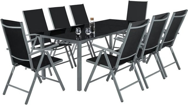 tectake Aluminium Sitzgruppe Pompeii für 8 Personen in Anthrazit mit Sicherheitsglas und pulverbeschichtetem Gestell B/T/H: 189 x 90 x 72,7 cm - Bild 2