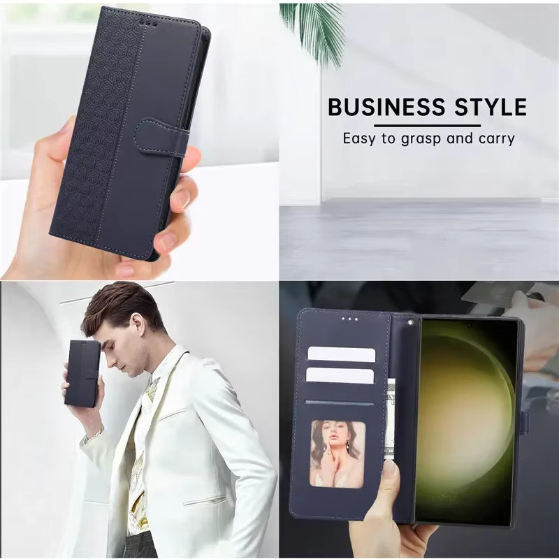 OLPAY Luxus Leder Brieftasche Handyhülle mit Kartenfach und Standfunktion für iPhone 16 15 14 13 12 Pro Max Plus SE in Schwarz oder Blau - Bild 4