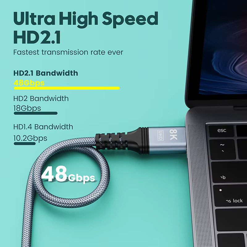 VOTHOON HDMI 2.1 Kabel in Silber für 8K UHD, 4K 120Hz, HDR und eARC zur Nutzung mit TV, Xbox, PS5 und Projektor - Bild 3