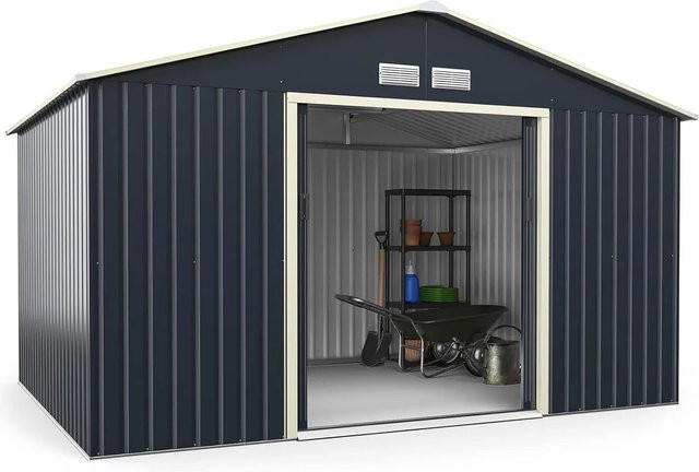 Costway Metallschuppen als Gerätehaus für den Outdoor-Bereich in Anthrazit und Grau, B/T/H: 340 x 255 x 210 cm - Bild 1