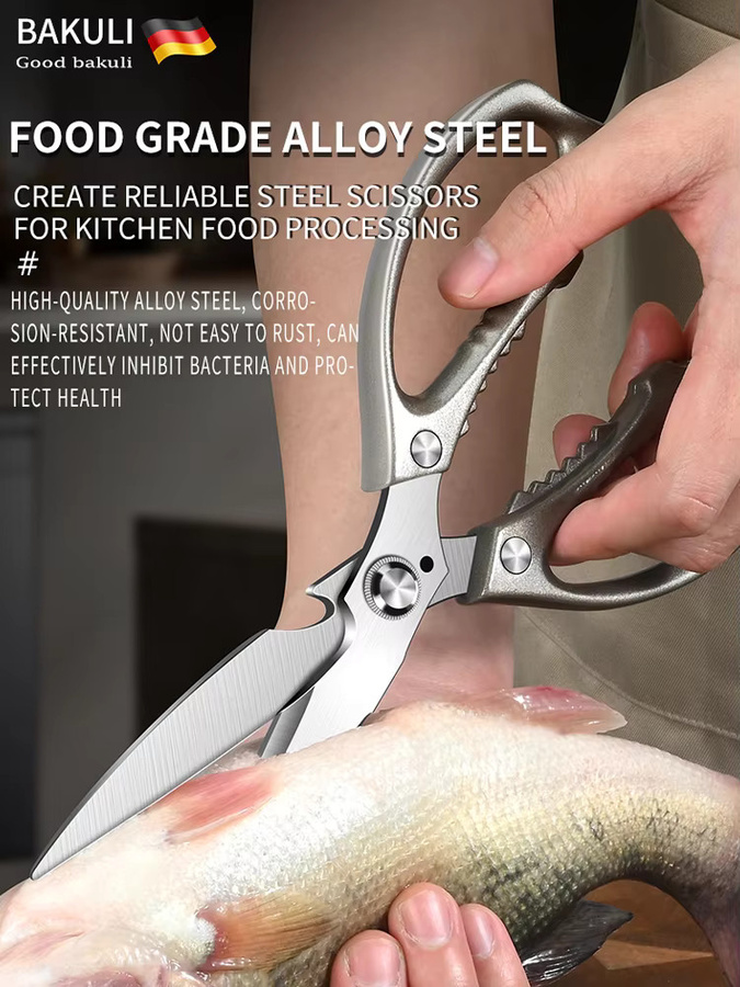 PLYS Multifunktionale Küchenschere aus Edelstahl in Silber und Grau mit Flaschenöffner und verlängerter Schneide - Bild 5