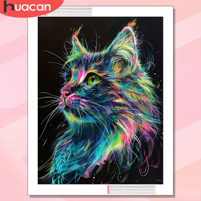 HUACAN Diamantmalerei Katze Fantasie Mosaik-Kunst-Set mit Rundbohrern in Multicolour, B/H: 30 x 20 cm - Bild 1