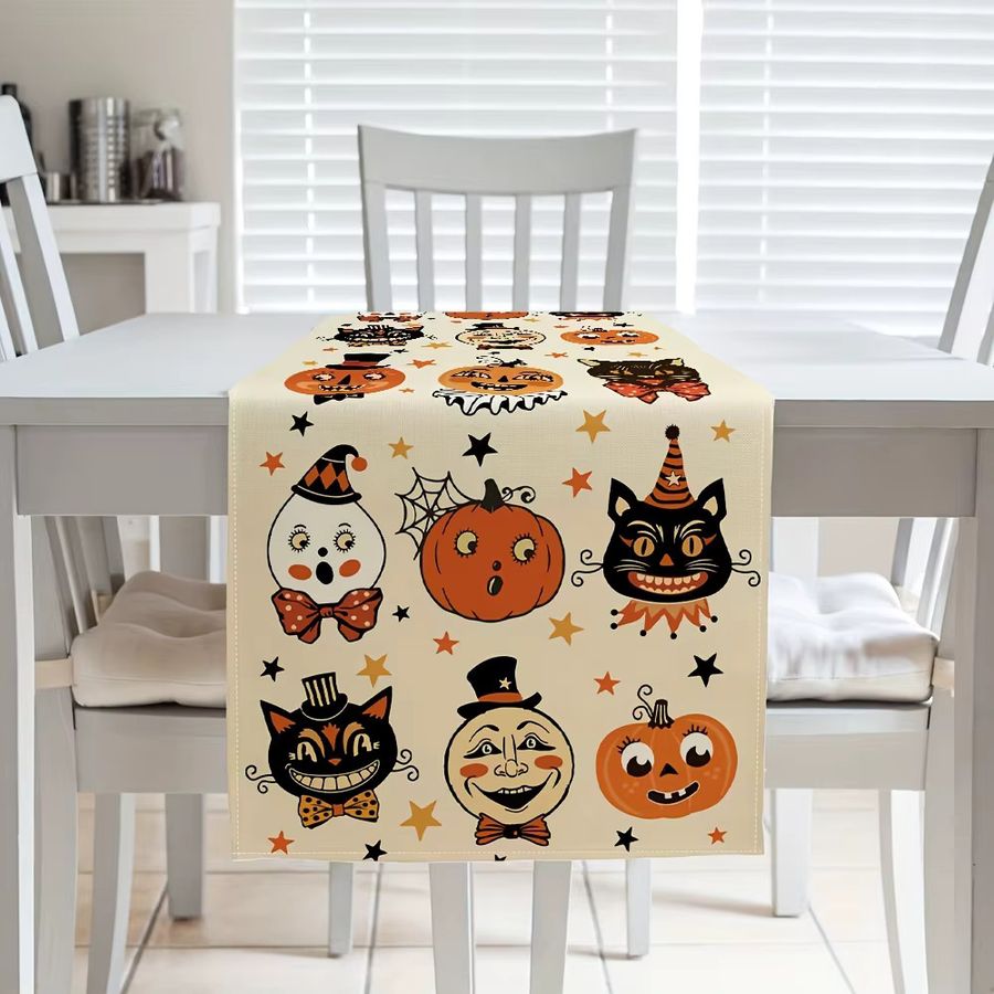 VIKAMA Halloween Tischläufer mit Cartoon-Geistergesicht und Kürbis in Multicolor zur Heimdekoration - Bild 4