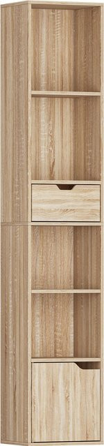HOMCOM Bücherregal mit Schublade und Schrank in Naturholz, modernes Aufbewahrungsmöbel mit offenen und verstellbaren Fächern für Wohnzimmer, Schlafzimmer oder Büro, B/T/H: 30 x 24 x 158 cm - Bild 1