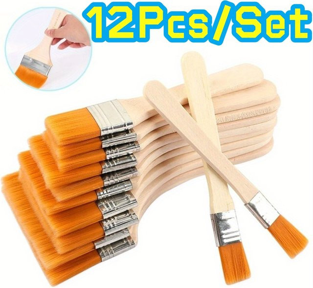 12-teiliges Pinselset mit Nylonborsten und Holzgriff für Kunst, Malerei und Handwerk - Bild 1