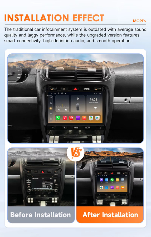 Hizpo Android 14 Autoradio für Porsche Cayenne 1 9PA 2002-2010 mit 8 Kernen, Snapdragon 6115, GPS, 4G, Carplay und 360 Grad Kamera in Schwarz - Bild 2