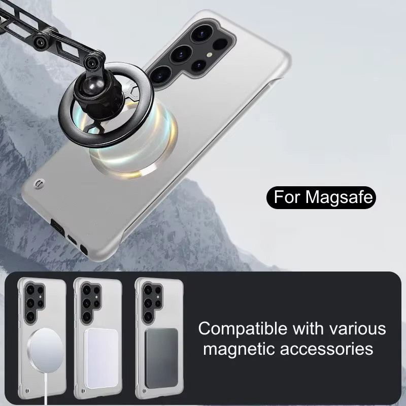 Rahmenlose magnetische Metall-Schutzhülle für Samsung Galaxy S25 S24 S23 S22 Ultra Plus in Silber und Grün, stoßfeste ultradünne Hartschale mit Wireless Charge Unterstützung - Bild 3