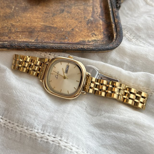 Armbanduhr Edelstahl, Gold, Quarz, Rechteckig, Datum, Damen - Bild 1