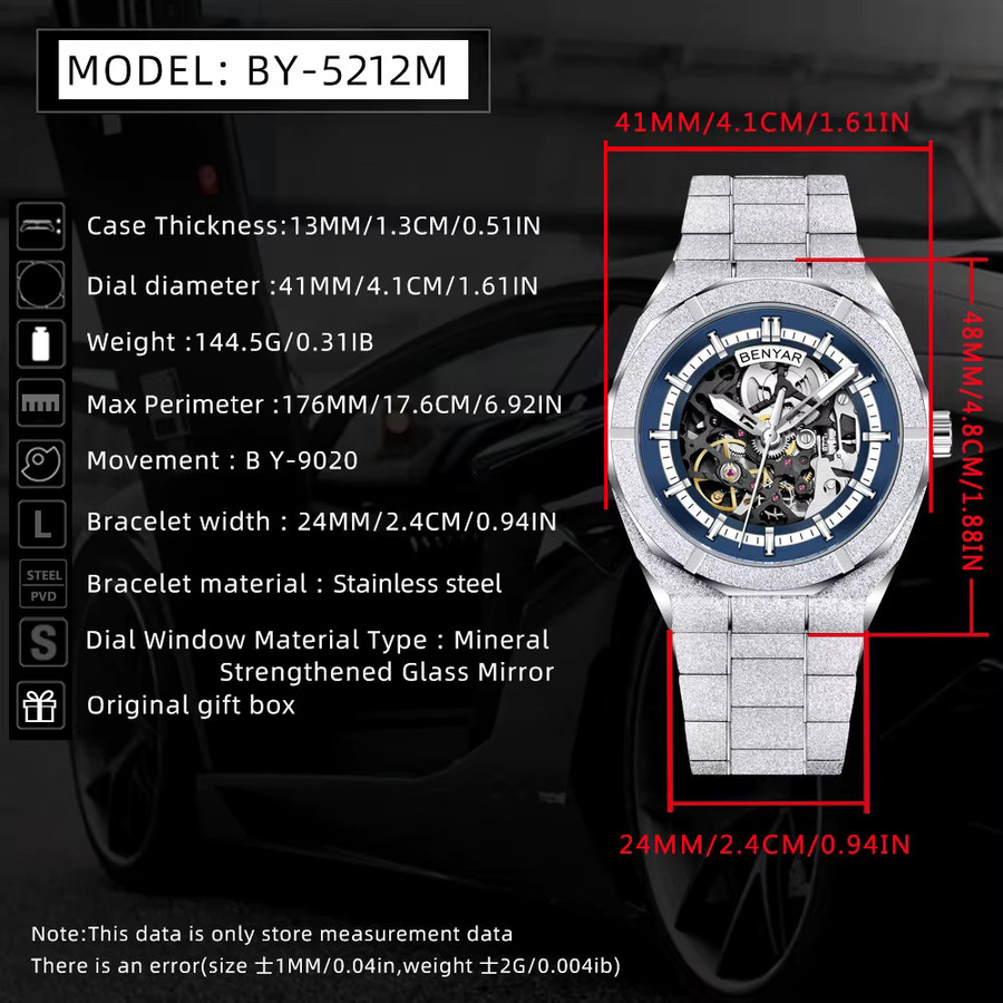 BENYAR Armbanduhr Edelstahl, Automatik, 41 mm, Herren - Bild 2