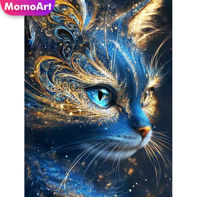 Momoart DIY Diamantmalerei Katze als Acryl-Bastelset mit buntem Diamantmosaik für moderne Wandkunst - Bild 1