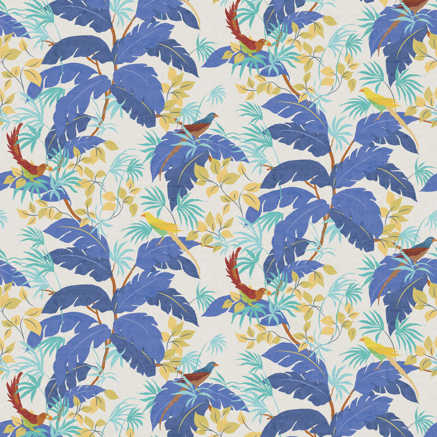 Nobilis Tapete Sur un Arbre Perche COS201 in Blau und Mehrfarbig mit botanischem und floralem Motiv aus Vlies für eine matte Optik - Bild 1