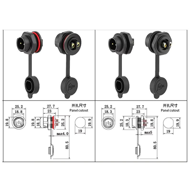 DIVEDEER Wasserdichter selbstsichernder Kabelstecker IP67 in Schwarz, lötfreier Luftfahrtstecker für M20 M16, 10–25 A, für Panel-Montage vorne oder hinten - Bild 3