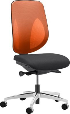 Giroflex Bürostuhl 353 ohne Armlehnen mit Auto-Synchronmechanik, Muldensitz und 3D-Netz-Rückenlehne in Orange, Schwarz und Alusilber - Bild 1