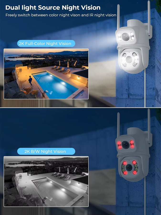 2er-Pack Zysecurity Outdoor WLAN PTZ IP-Kamera mit Doppellinse in Weiß, Sicherheitskamera mit Humanoid-Erkennung, Auto-Tracking, 2-Wege-Audio und Farbnachtsicht - Bild 4