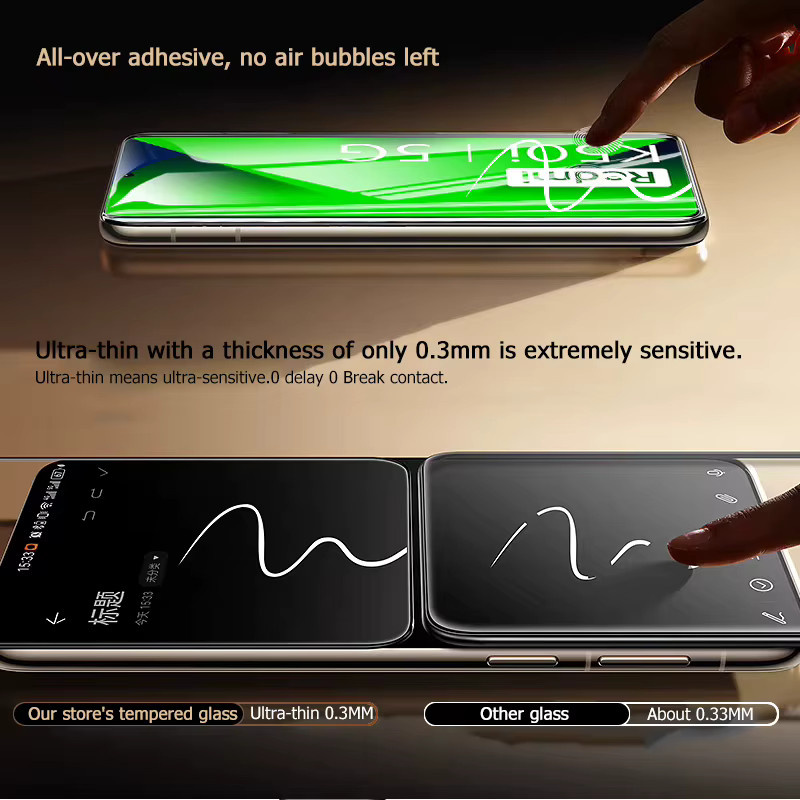 3er-Set gehärtetes Glas Displayschutzfolie für Xiaomi Redmi K50i, transparent, mit Fingerabdruck-Entsperrung und Vollabdeckung - Bild 4