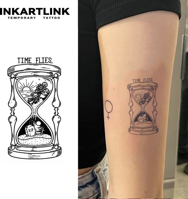 INKARTLINK Temporäres Sanduhr-Tattoo, 3 Stück, wasserfest, semi-permanent - Bild 1