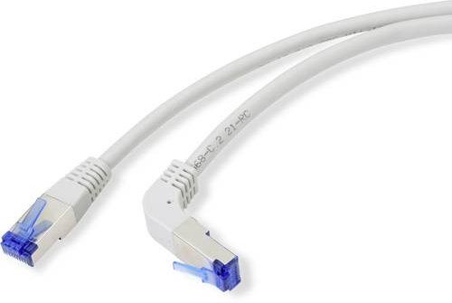 Renkforce RF-4892538 RJ45 Patchkabel CAT 6a S/FTP Ethernet LAN, 10,00 m, Grau, 90 Grad nach unten gewinkelt - Bild 1