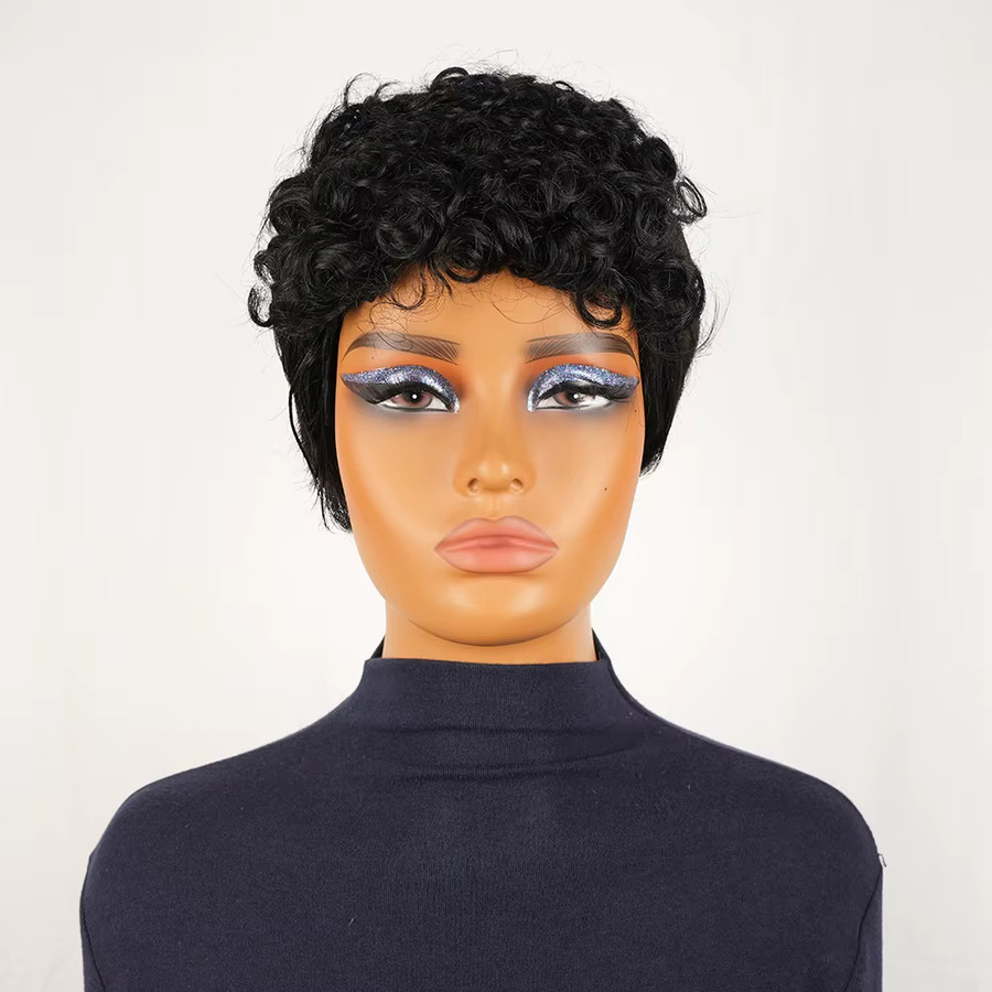 OYM HAIR Pixie-Schnitt-Perücke, lockiges Echthaar, schwarz, Damen - Bild 5
