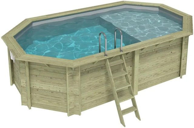 ALTANKA Holzpool Nemo achteckiger Aufstellpool in Grau mit Liegefläche B: 579 cm, T: 349 cm, H: 145 cm - Bild 1