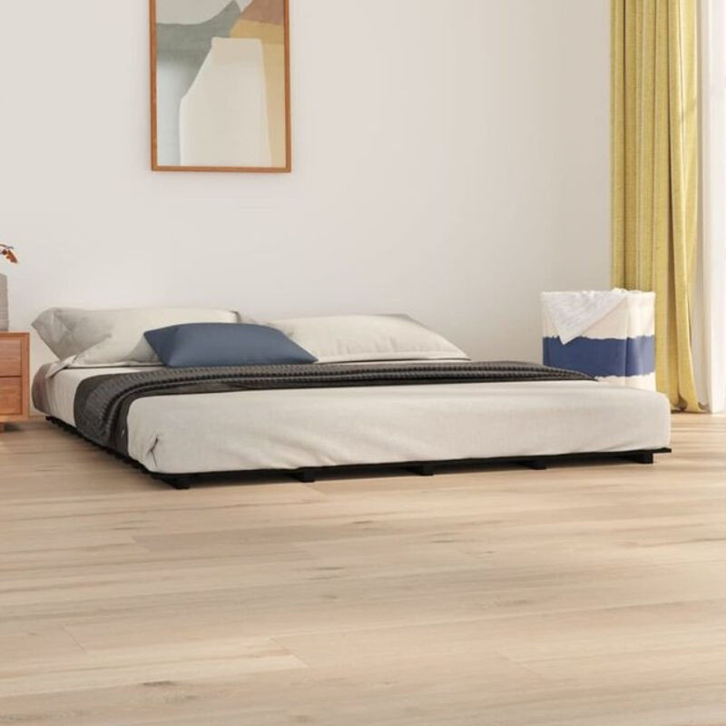 Massivholzbett Vidaxl aus Kiefer in Schwarz im Landhausstil und minimalistischem Design, Breite: 200 cm, Länge: 200 cm - Bild 1