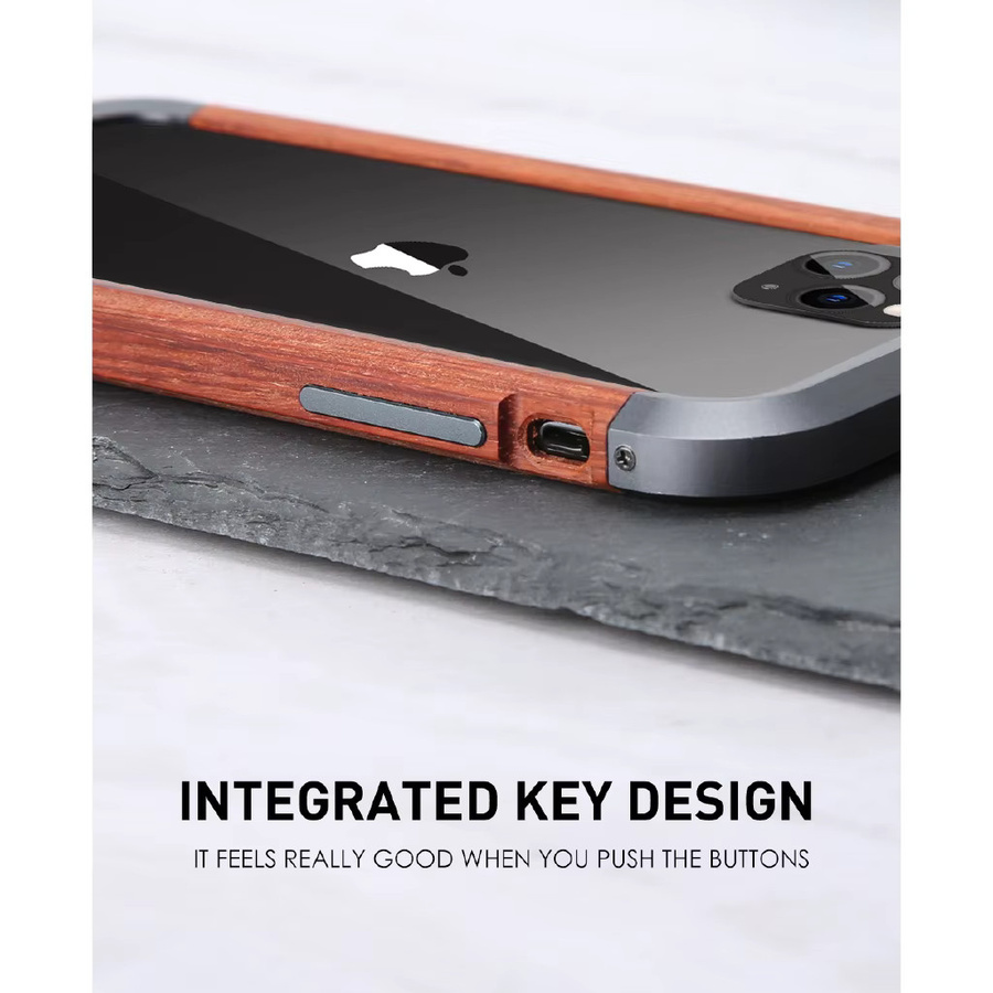 R-just Luxus Handyhülle aus Aluminium und Naturholz für iPhone 15 14 Plus 13 12 Pro Max in Braun/Mehrfarbig - Bild 5