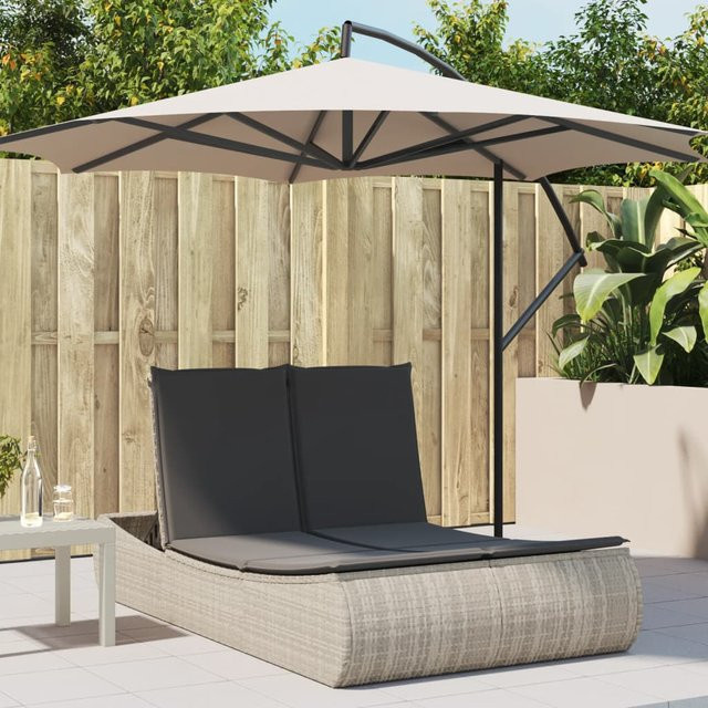vidaXL Doppel-Sonnenliege aus Polyrattan mit Kissen, Hellgrau, B/T/H: 200 x 110 x 75 cm - Bild 3