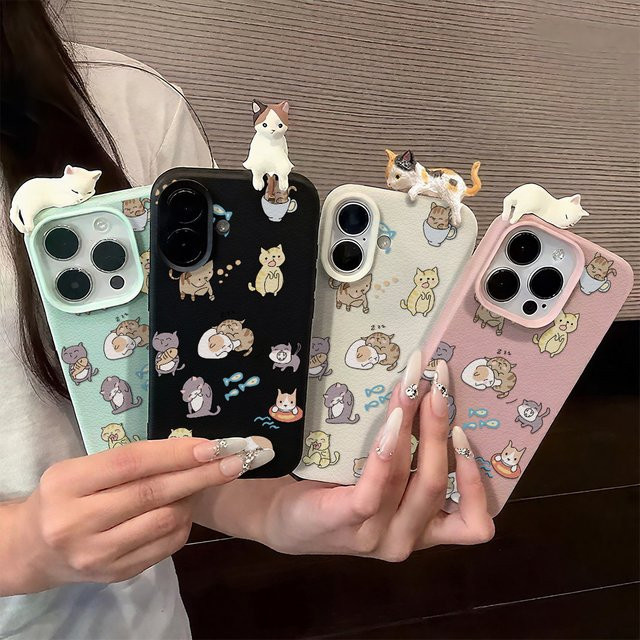 3D Cartoon Katzen Schutzhülle für Apple iPhone Modelle 11 bis 17 Pro Max und Plus - Bild 1