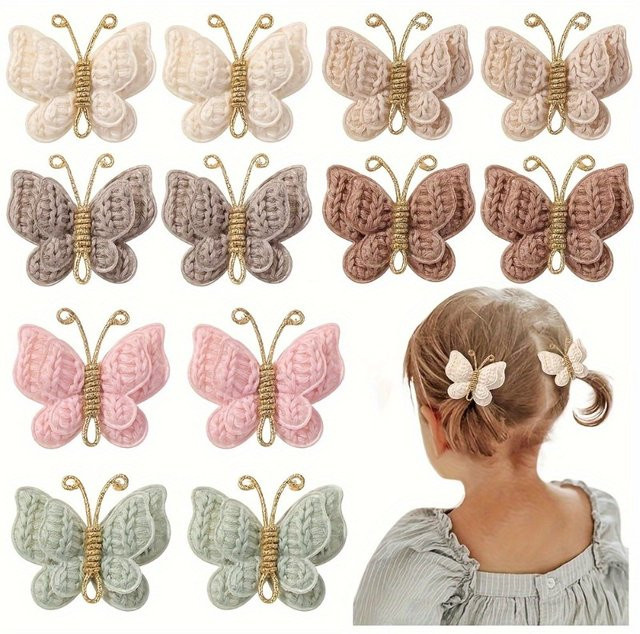 Haarspangen Schmetterling, gestrickt, Kinder, 12 Stück - Bild 1