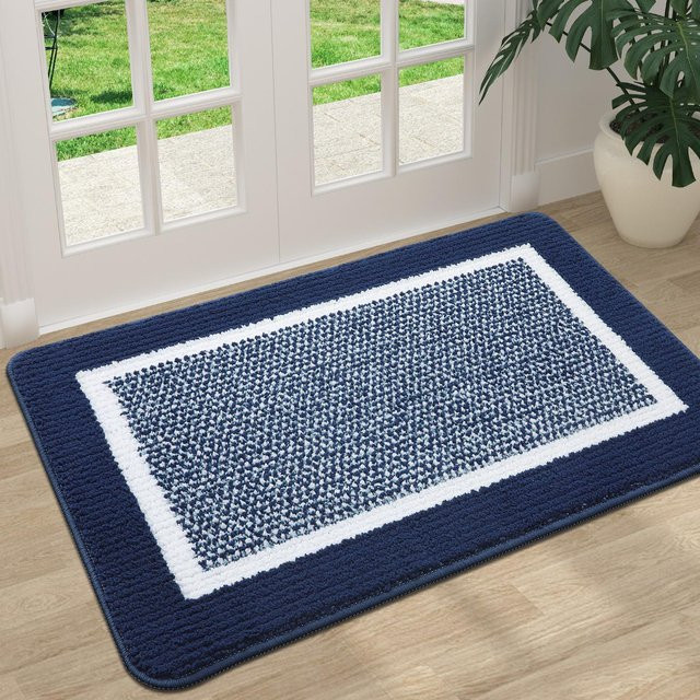 Moderne geometrische Fußmatte mit Farbverlauf in Blau, rutschfest und schmutzabweisend, B/B: 60 x 90 cm - Bild 1