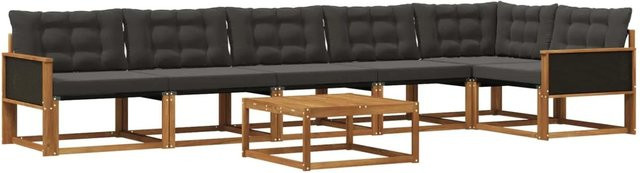 vidaXL Outdoor-Sofagarnitur L-Form aus massivem Akazienholz mit 7 Textilene-Kissen in Natur und Schwarz - Bild 1