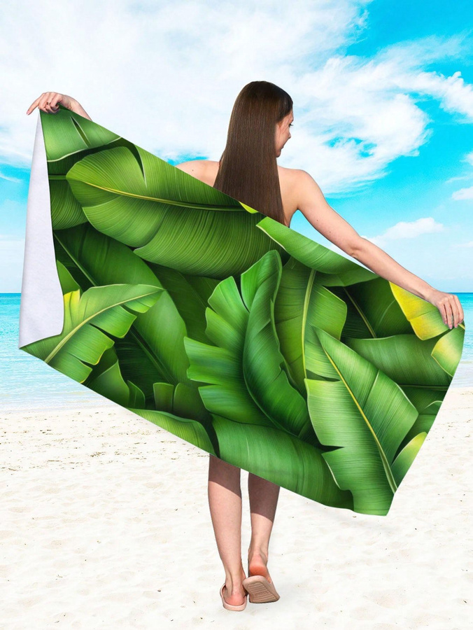 Sandabweisendes Strandtuch von Ka Chen Muda in Hellblau mit Kokosblattdruck, schnelltrocknend und saugfähig, Breite: 40 cm, Höhe: 60 cm - Bild 2