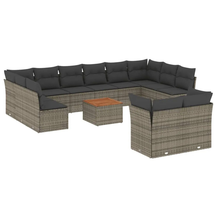 vidaXL 13-tlg Garten-Sofagarnitur aus Poly Rattan und Akazienholz in Grau - Bild 2