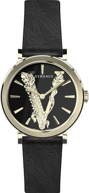 Versace Damenuhr Virtus, Quarz, Edelstahl, 36 mm, Leder, Schwarz, 5 ATM - Bild 1