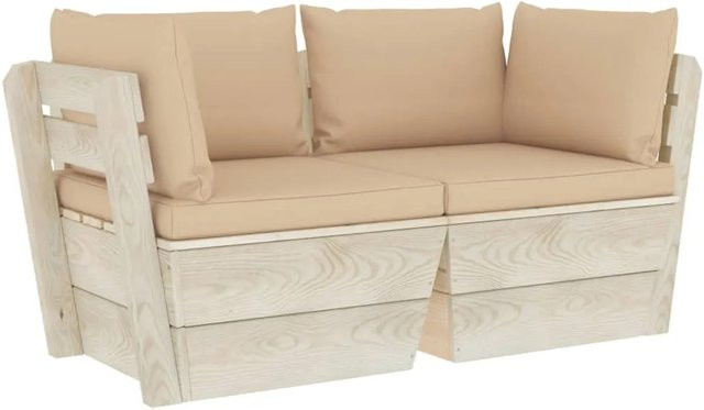 vidaXL Garten-Palettensofa L-Form aus Fichtenholz mit beigen Kissen für Garten, Terrasse und Wohnzimmer - Bild 1