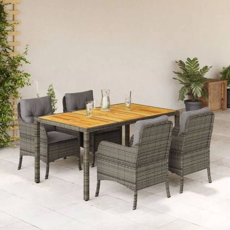 5-tlg. Garten-Essgruppe aus Poly-Rattan mit Kissen in Grau von Vidaxl - Bild 1