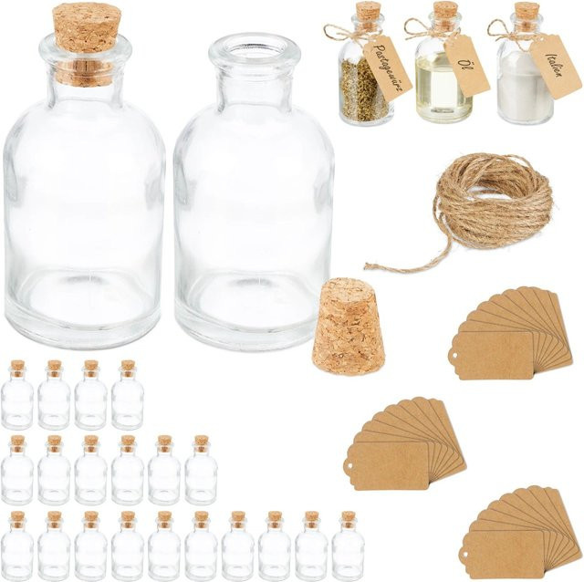 Relaxdays Dekogläser aus Glas in Transparent mit Korken, 25er Pack, Höhe: 9 cm, Durchmesser: 5 cm - Bild 1
