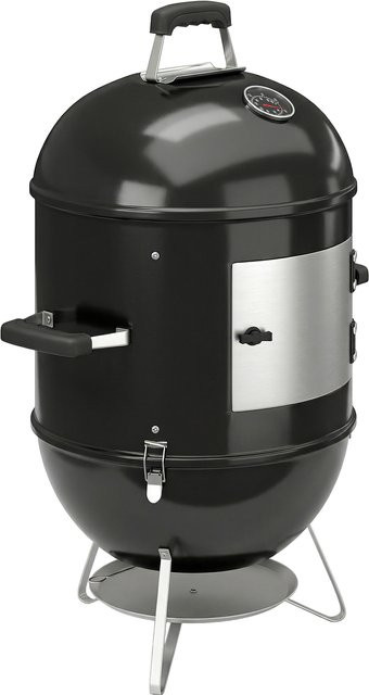 Outsunny 3-in-1 Holzkohlegrill mit Räucherfunktion und 3 Grillrosten, Ø 44 cm, Schwarz - Bild 1
