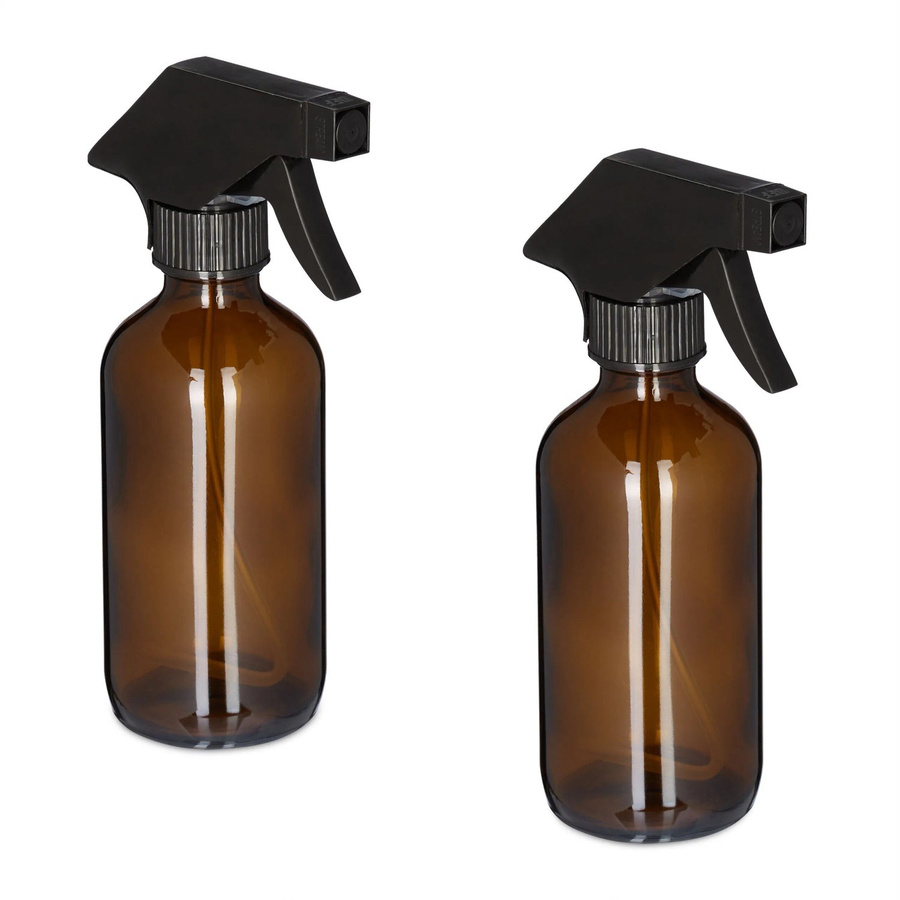Relaxdays Sprühflaschen 2er Set aus Glas und Kunststoff in Braun und Schwarz, nachfüllbar und verstellbar, B/T/H: 9,5 x 6 x 18 cm, 230 ml - Bild 2