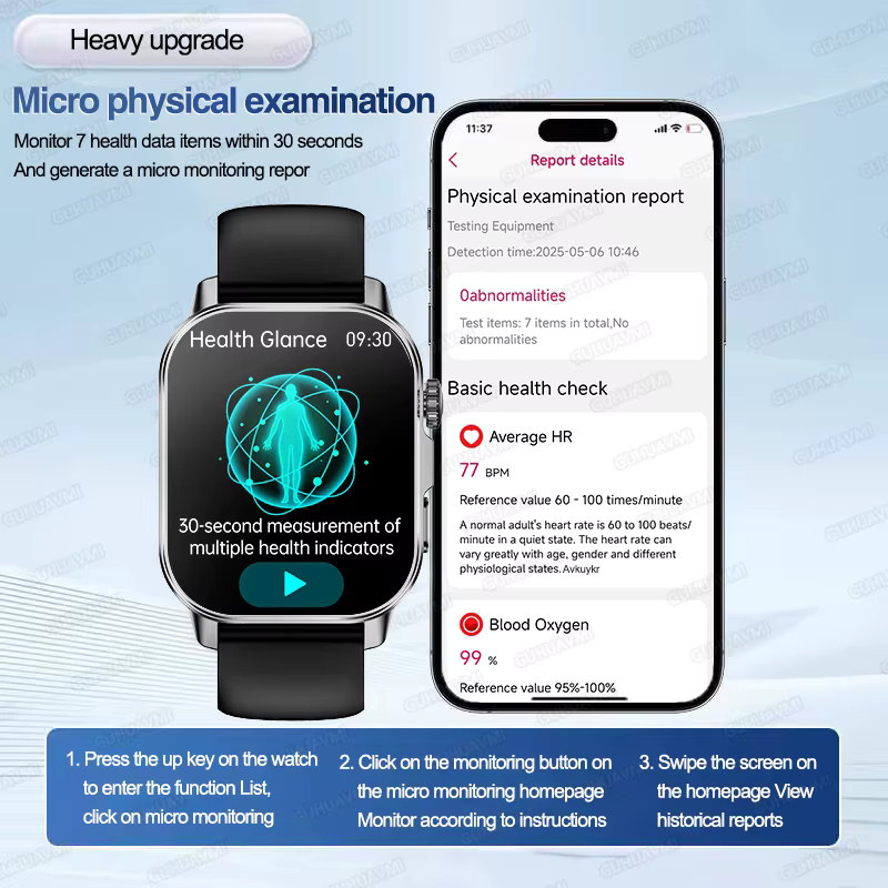 TAVYU Smartwatch in Schwarz mit EKG+PPG Dreifach-Diagnosefunktion für Blutfette, Blutdruck und Harnsäure sowie HD-Anruffunktion - Bild 3