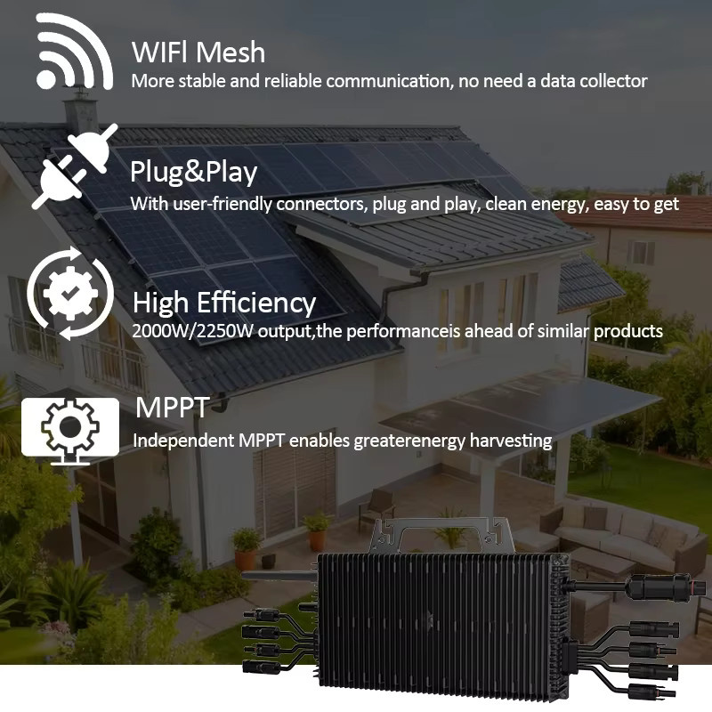 SUKFLOW Solar-Wechselrichter 2250W mit MPPT und Anti-Rückfluss, Reine Sinuswelle, Schwarz, VDE-konform und CE-zertifiziert für deinen deutschen Balkon-Photovoltaik-Anschluss - Bild 6