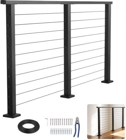 VEVOR Balkongeländer-Komplettset aus Edelstahl in Schwarz Matt mit Pfosten für Treppen, Terrassen und Balkone, Höhe: 198,1 cm - Bild 1