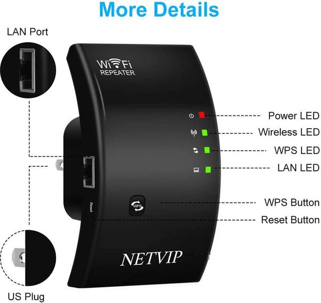 ChiliDay998 Drahtloser WLAN-Repeater mit 300 Mbit/s, Single-Band WLAN-Extender und Zugangspunkt in Schwarz - Bild 1