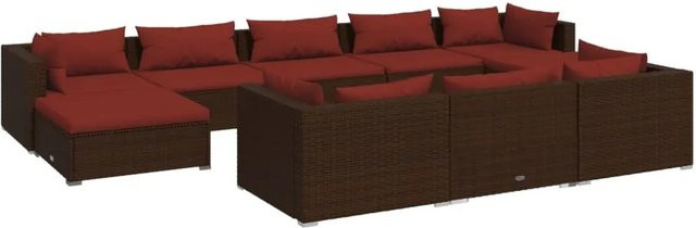 vidaXL 10-tlg Garten-Lounge-Set in Braun mit Kissen aus Poly Rattan und Metallrahmen - Bild 1